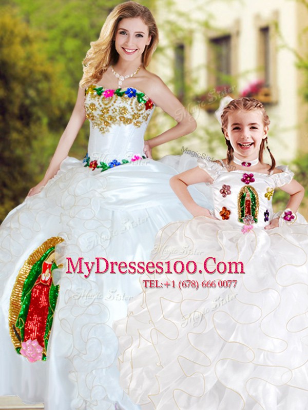 Customized Sleeveless Organza Floor Length Lace Up Quinceanera Gowns in White with Beading and Ruffles